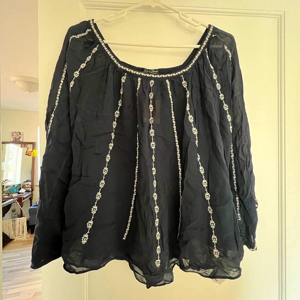 Lucky Brand Black Blouse with White Detailing
